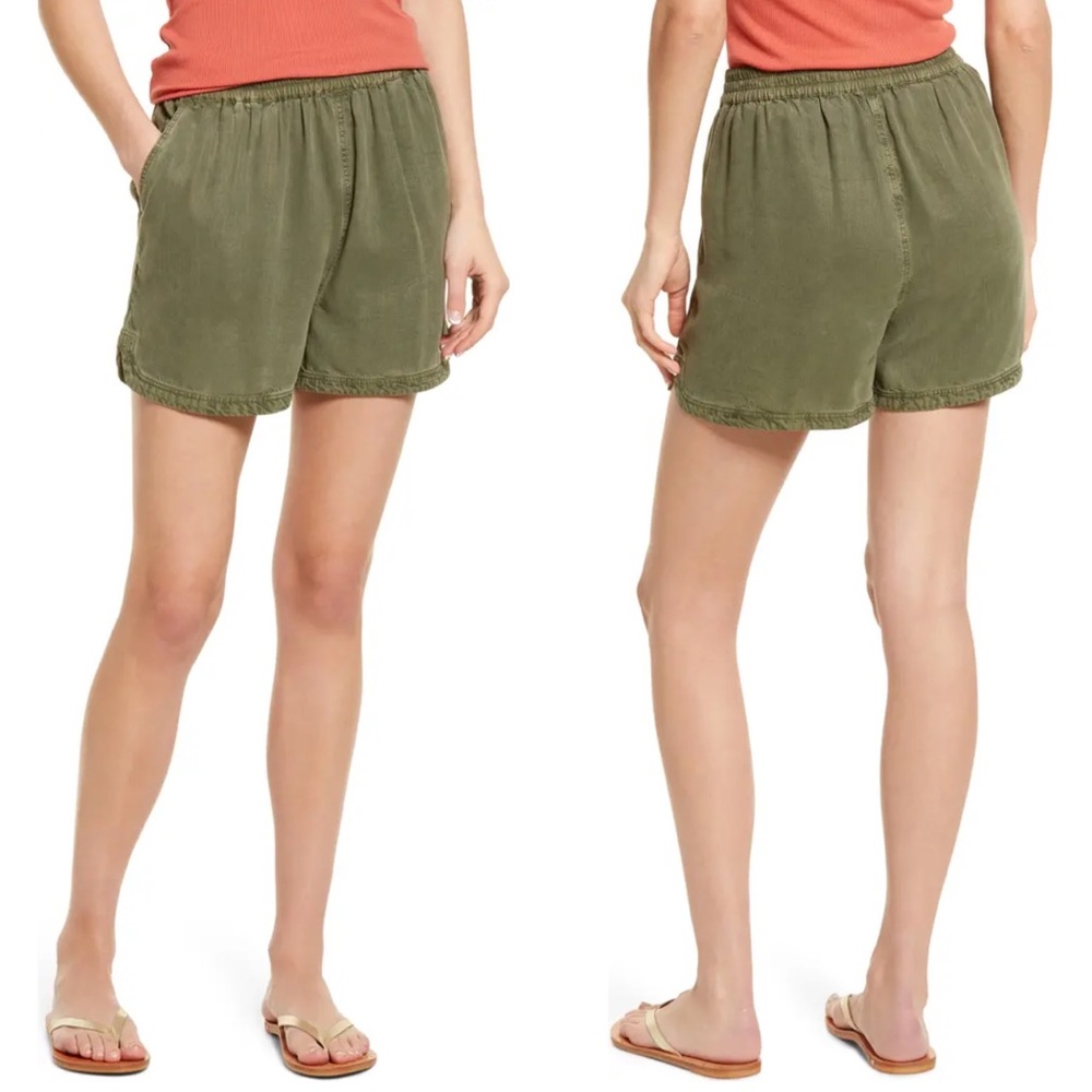 Treasure & Bond Pigment Washed Tencel® Shorts in Olive Green Size XS